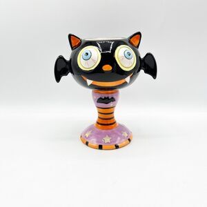 Halloween Vampire Bat Figural Candy Dish Goblet 3D Eyes Ceramic 2022 TDC Decor